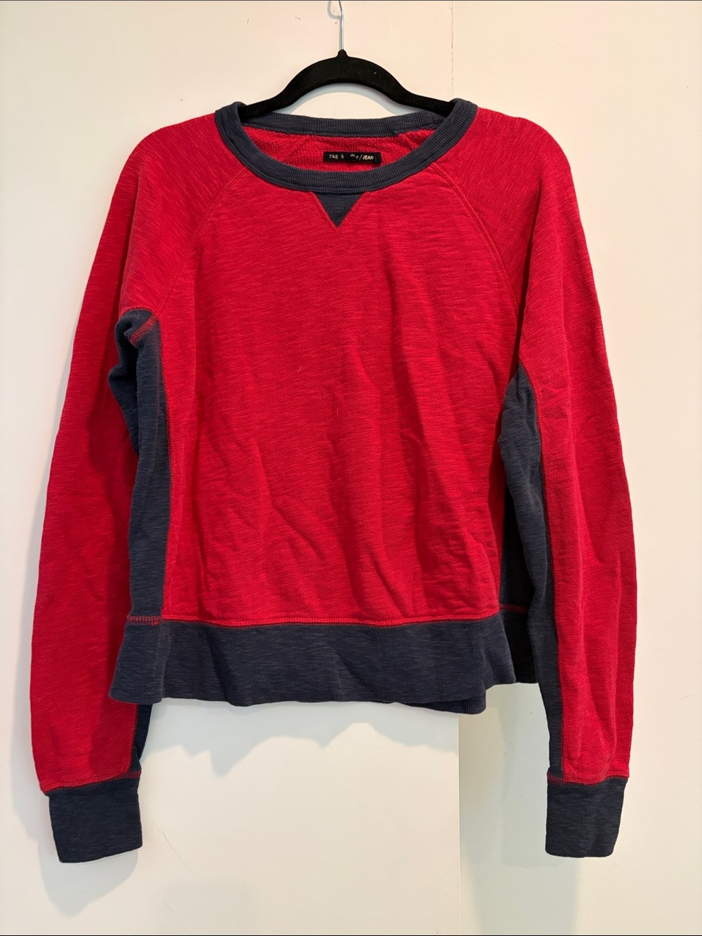 rag & bone Red and Navy Two-Tone Crewneck Sweater